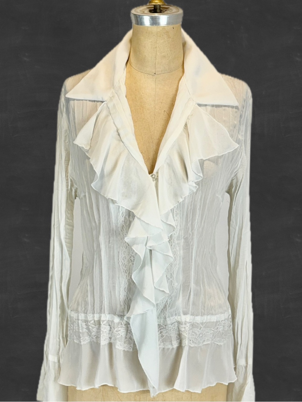 VINTAGE Y2K poet ruffle blouse romantic prairie renaissance button front white